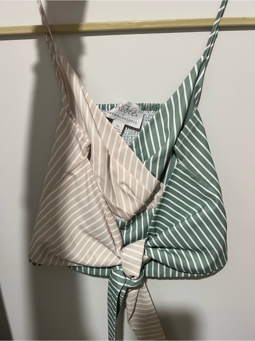 Anthropologie Striped Tie-Front Cami in Sage Green & Beige